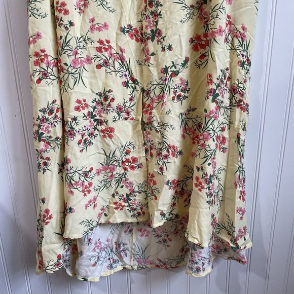 No Boundaries Skirt Womens XXXL (21) Yellow Floral Midi Hi Lo Smocked Waist - Picture 3 of 11